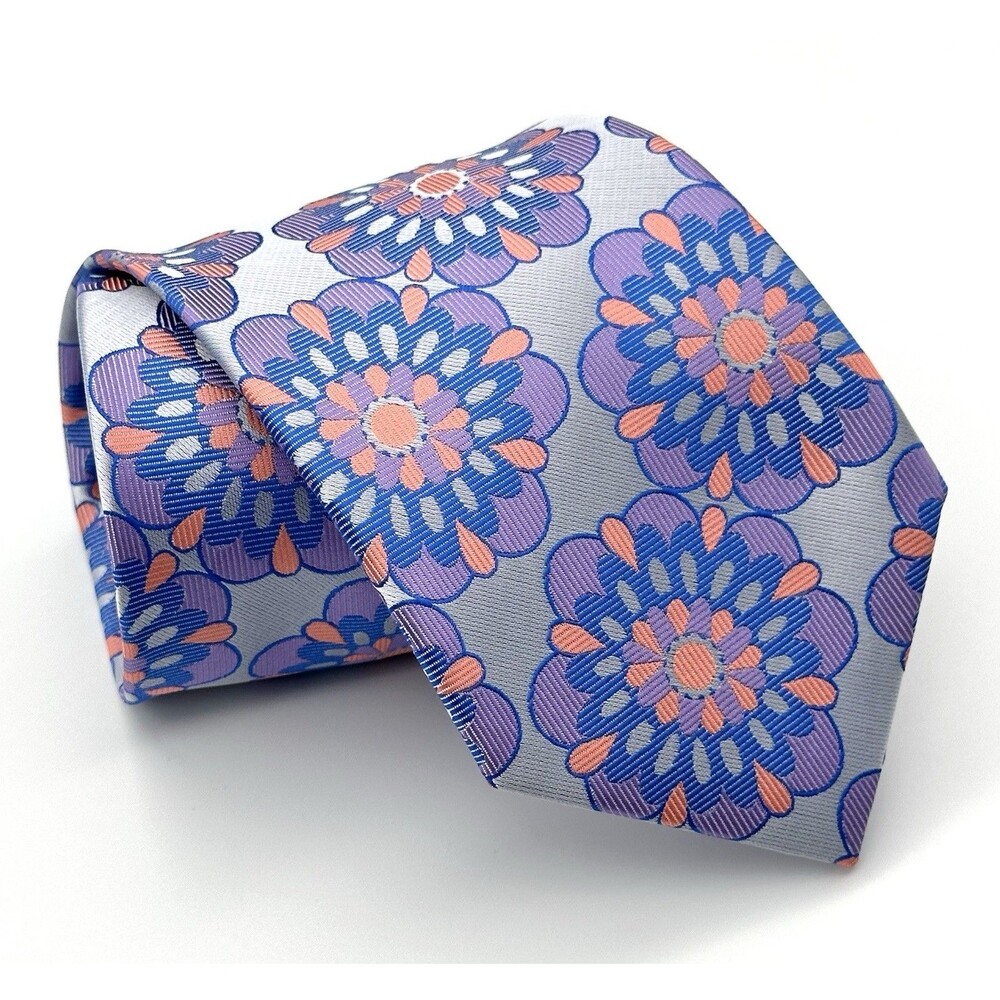 VERSE 9 Silk Designs By Maurizio Men's Floral Necktie Blue Purple Pink